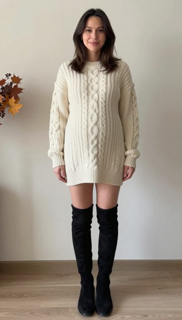 12. Cable-Knit Sweater Dress with OTK Boots