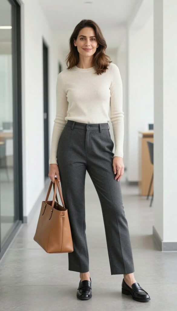 9. The Wide-Leg Trousers with a Fitted Knit and Loafers