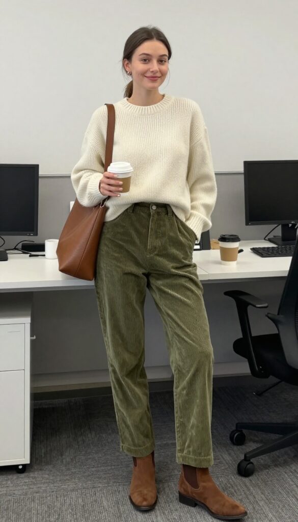 8. Corduroy Pants with a Chunky Sweater
