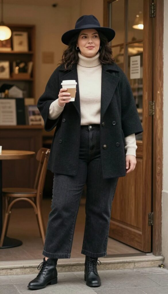 11. Capelet Over a Turtleneck and Wide-Leg Jeans