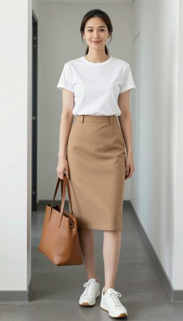 3. The Midi Skirt + Sneakers Combo