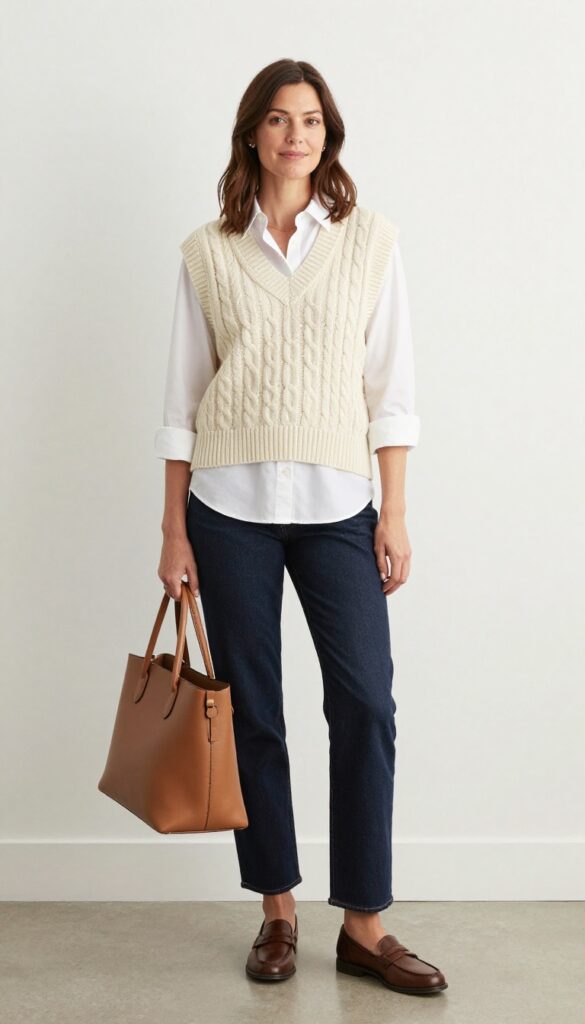5. Knit Vest over a Button-Down Shirt