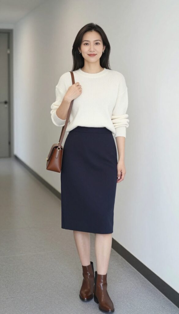 2. Midi Skirt with a Cozy Knit Sweater