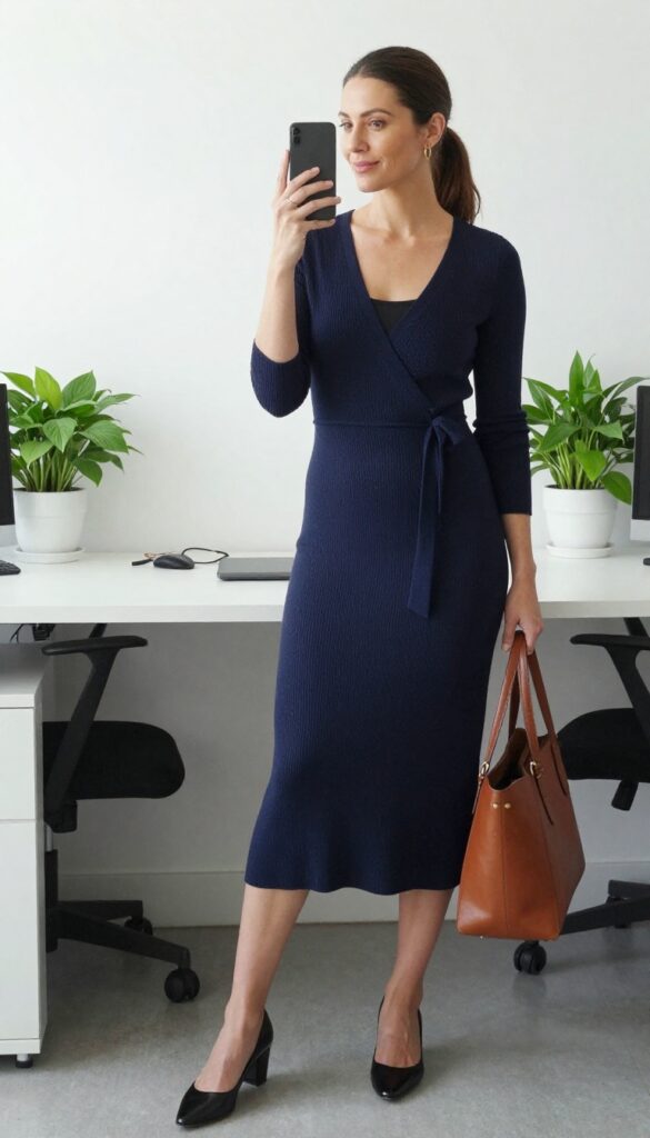 9. Wrap-Style Midi Dress with a Camisole Layer
