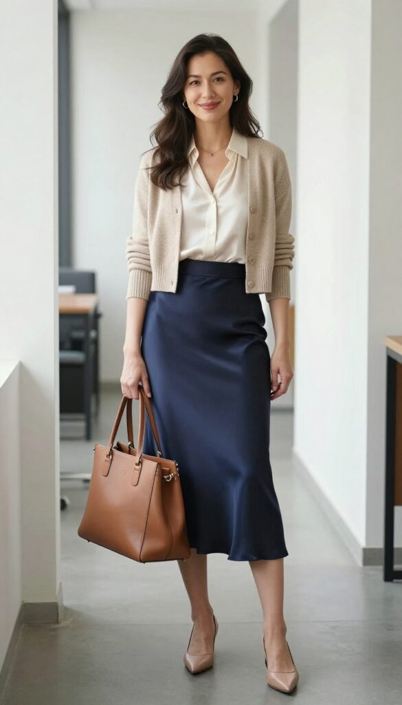 4. Midi Skirt with a Soft Blouse