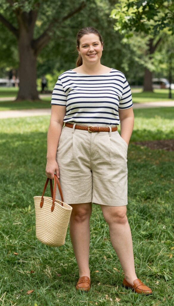 9. Linen Shorts with a Striped Boatneck Top and Loafers