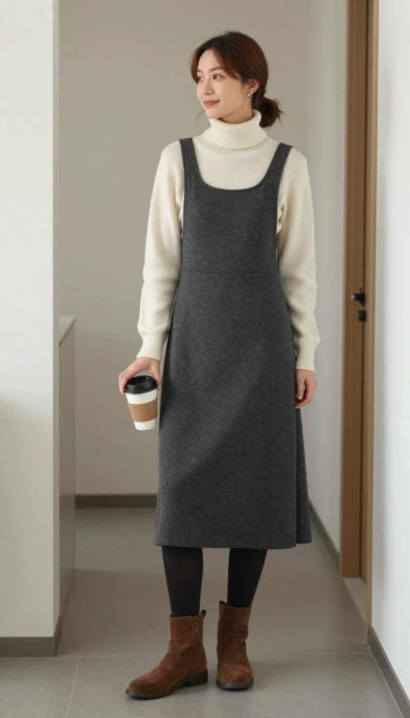 9. Turtleneck Under a Pinafore Dress