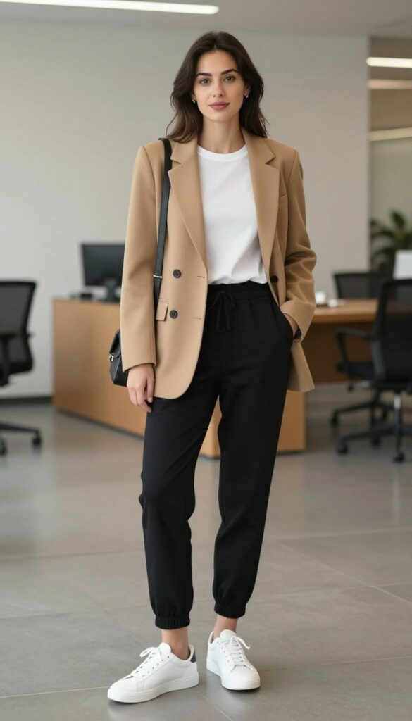 1. Blazer + Joggers + White Sneakers