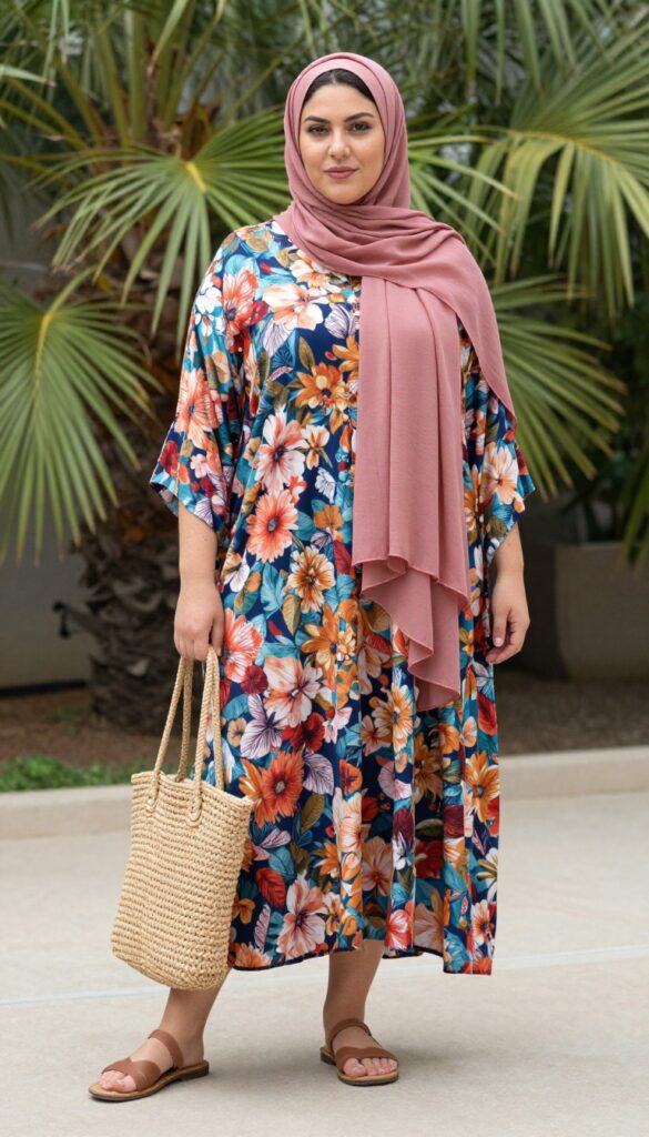 9. Kaftan-Style Dress with Sandals