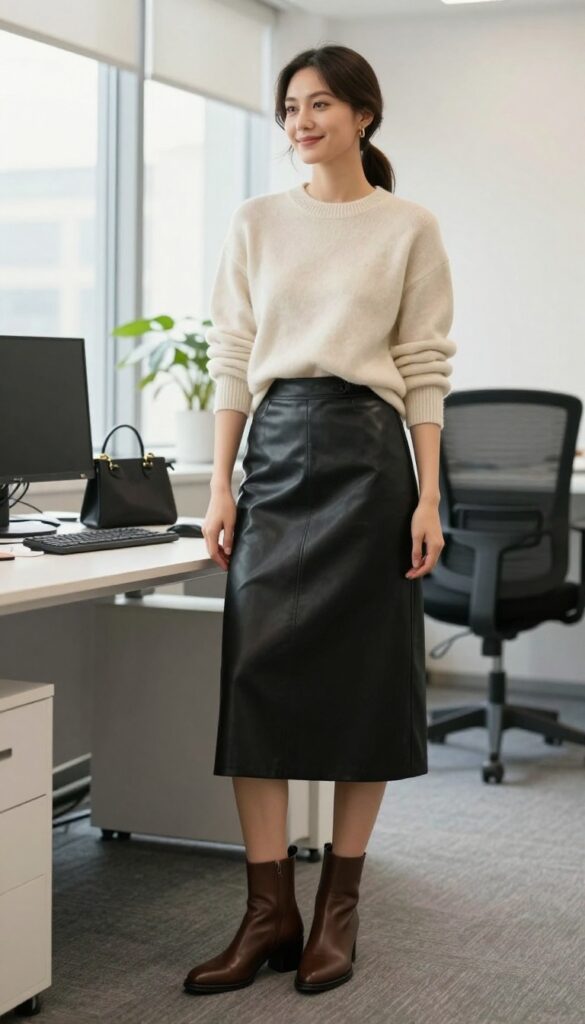 15. Leather Skirt with a Soft Sweater