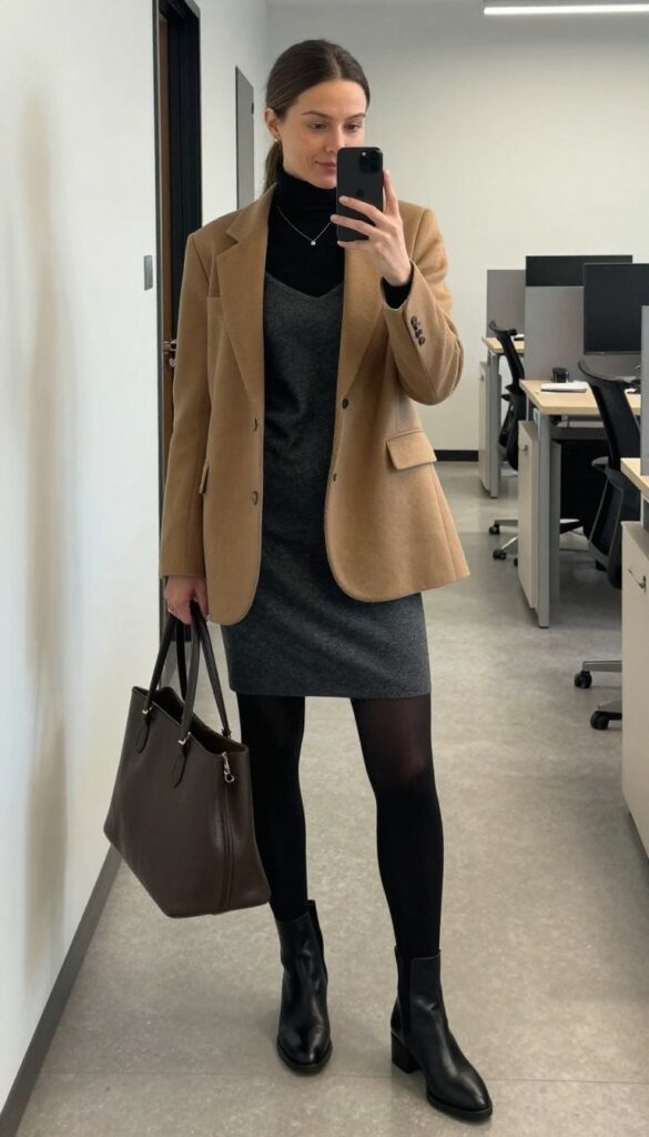 2. Turtleneck Under a Slip Dress with Blazer