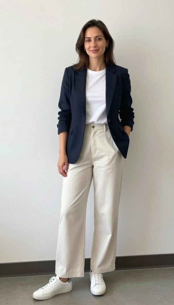 13. Suit Separates + Casual Top + Sneakers