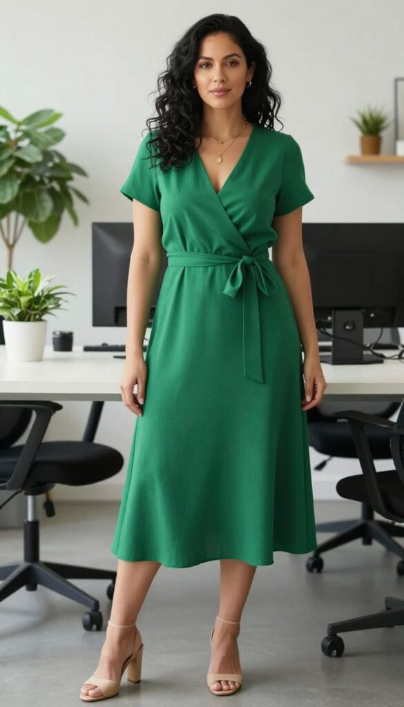 2. Wrap Dress + Block Heels