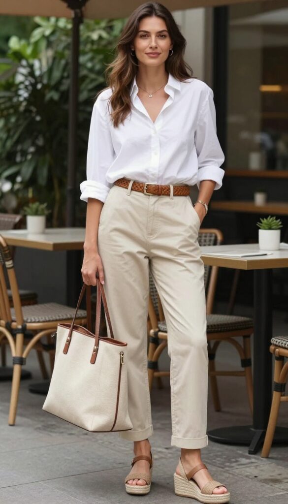 3. White Button-Down + Beige Chinos + Espadrilles