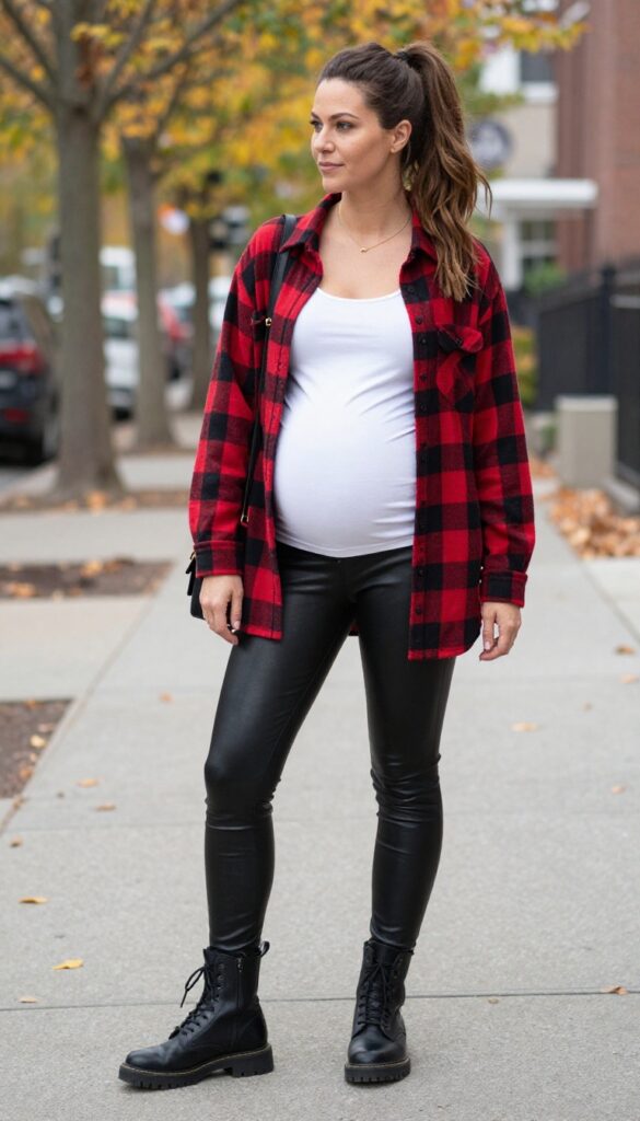 10. Leather Leggings with an Oversized Flannel and Combat Boots