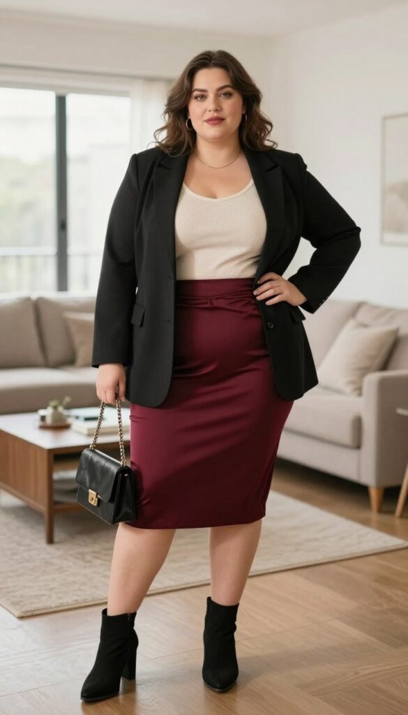 10. Blazer with a Slip Skirt and a Knit Top