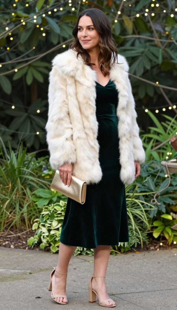 15. Velvet Dress with a Fur Stole