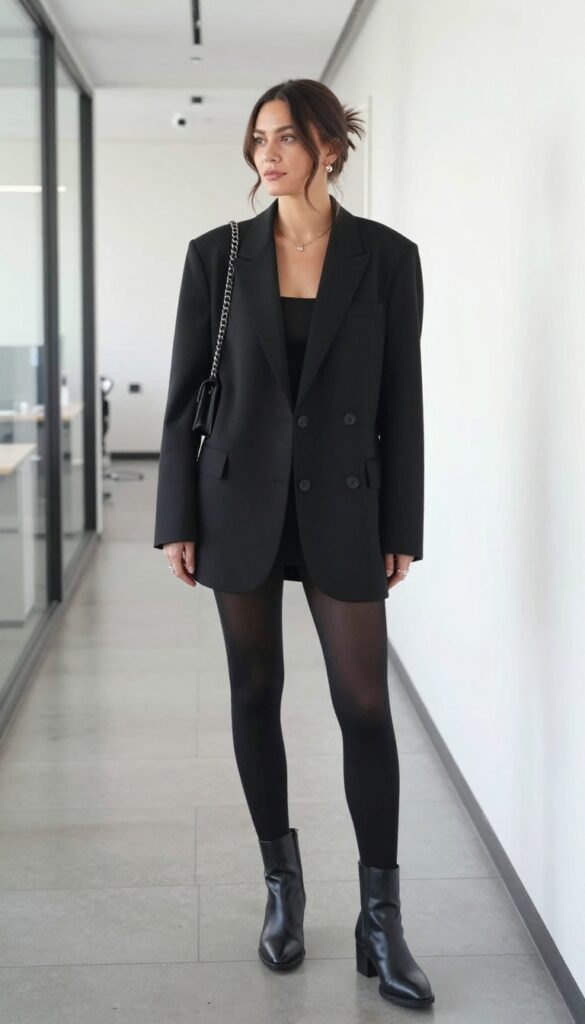 11. Long Blazer + Mini Dress + Tights