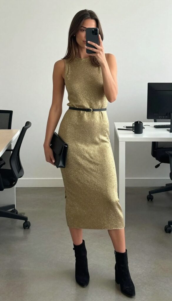 12. Metallic Knit Dress with Belt