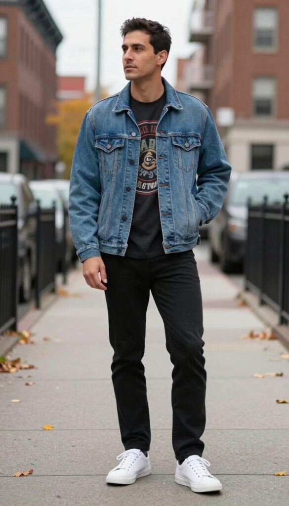 2. Denim Jacket Over a Graphic Tee