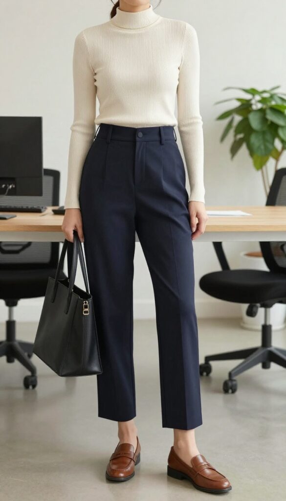 8. Culottes with a Fitted Long-Sleeve Top