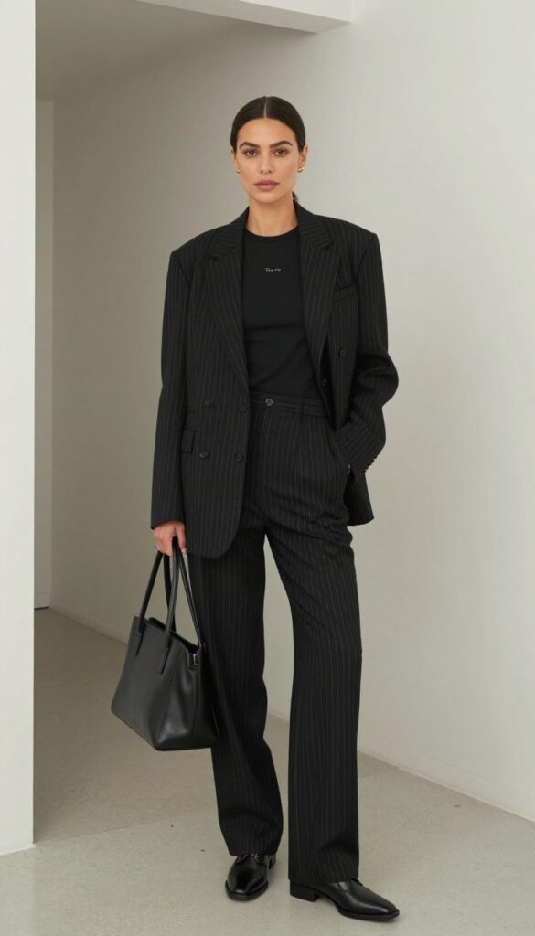 5. Pinstripe Suit with a Band Tee