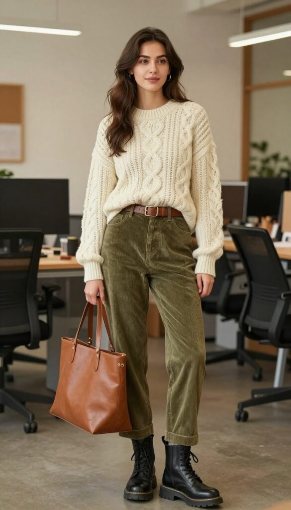 10. Chunky Sweater + Corduroy Pants + Combat Boots