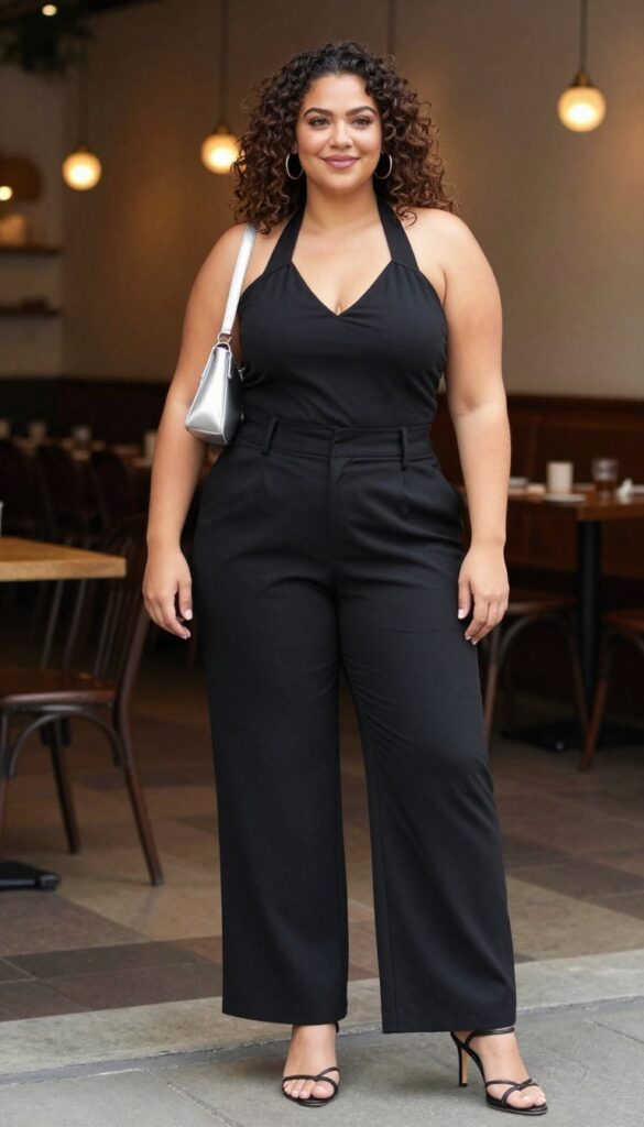 2. Halter Top with Wide-Leg Trousers