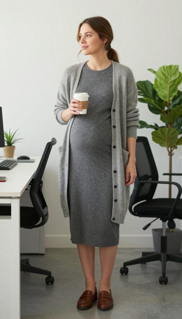 7. Cashmere or Soft Cardigan Over a Nursing-Friendly Dress