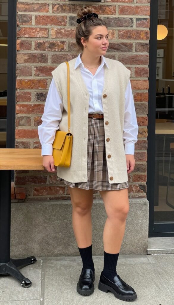 9. Pleated Mini Skirt with a Sweater Vest