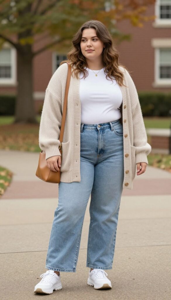 1. Cozy Cardigan and Wide-Leg Jeans