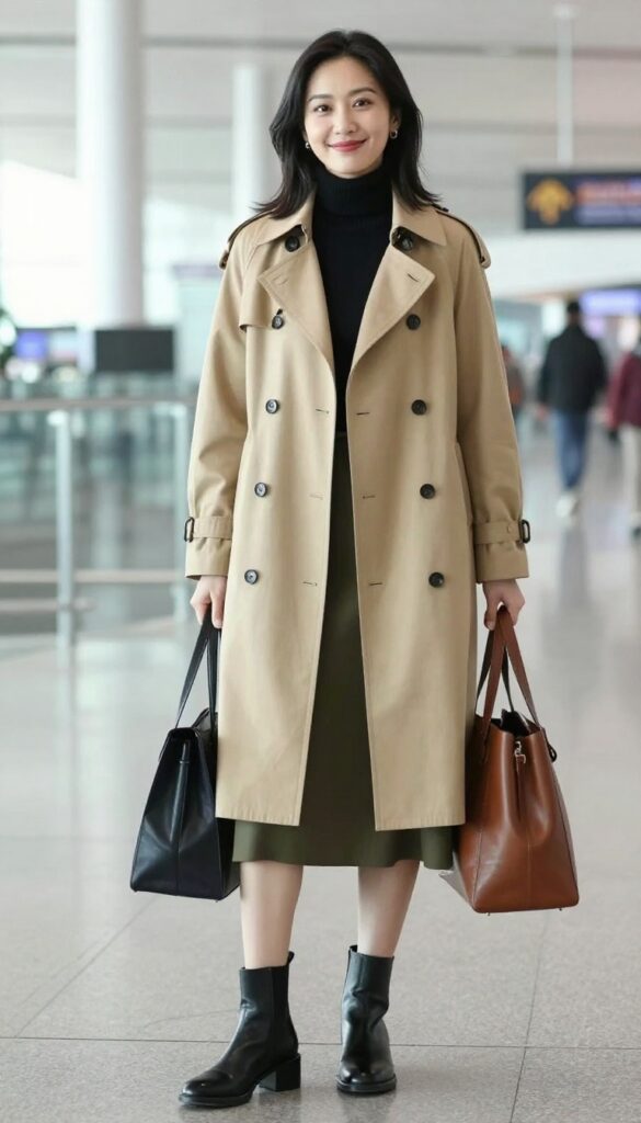 6. The Trench Coat with a Midi Skirt and Turtleneck
