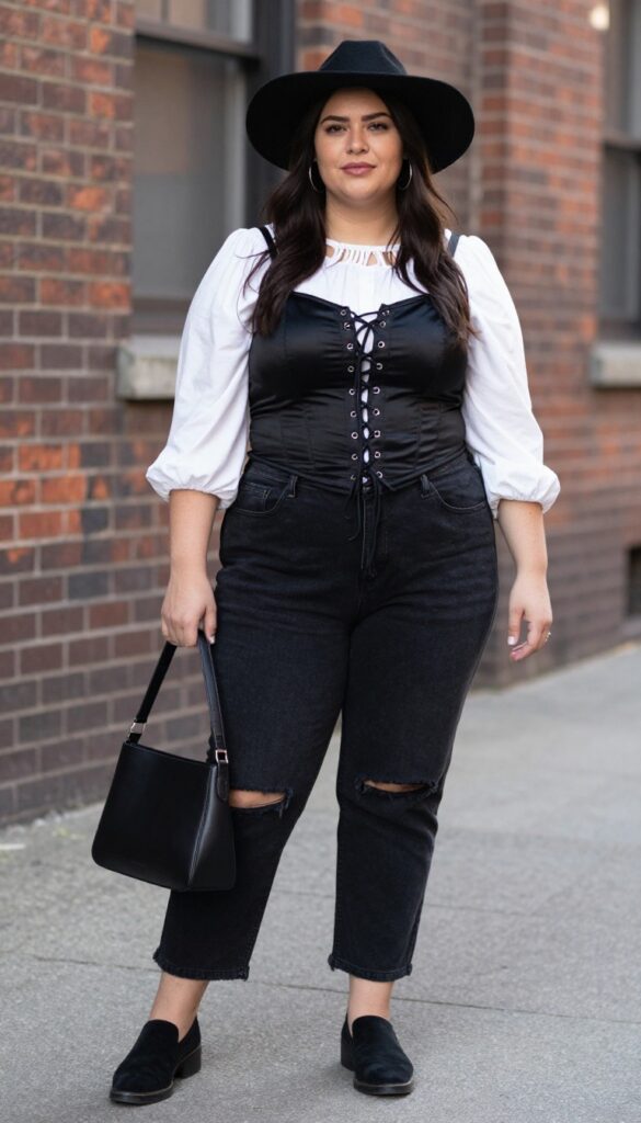 4. Corset Top with Distressed Denim Jeans