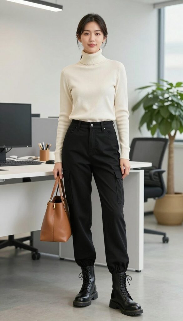 6. Lace-Up Work Boots with Cargo Pants