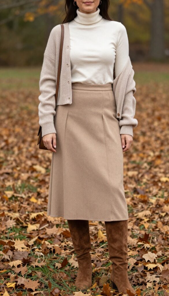 7. Turtleneck and Pleated Skirt