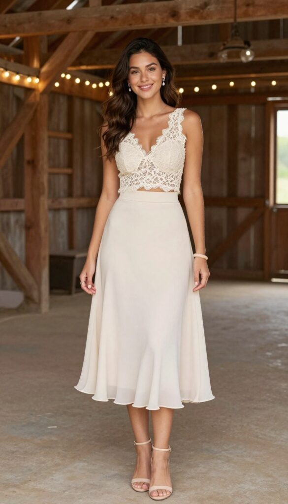 9. French Chiffon Two-Piece Set with Crop Top