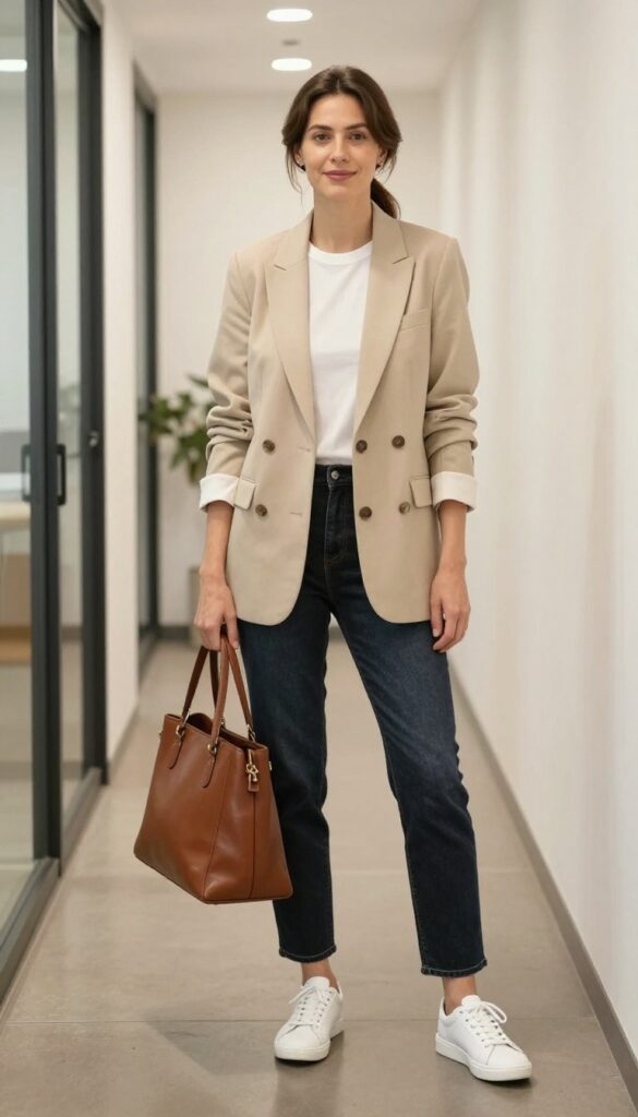 1. Classic Blazer with Jeans and a Simple Tee