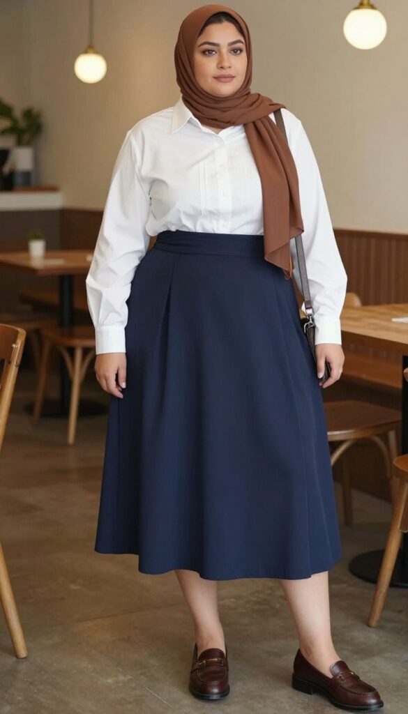 5. Pleated Skirt with a Button-Down Shirt