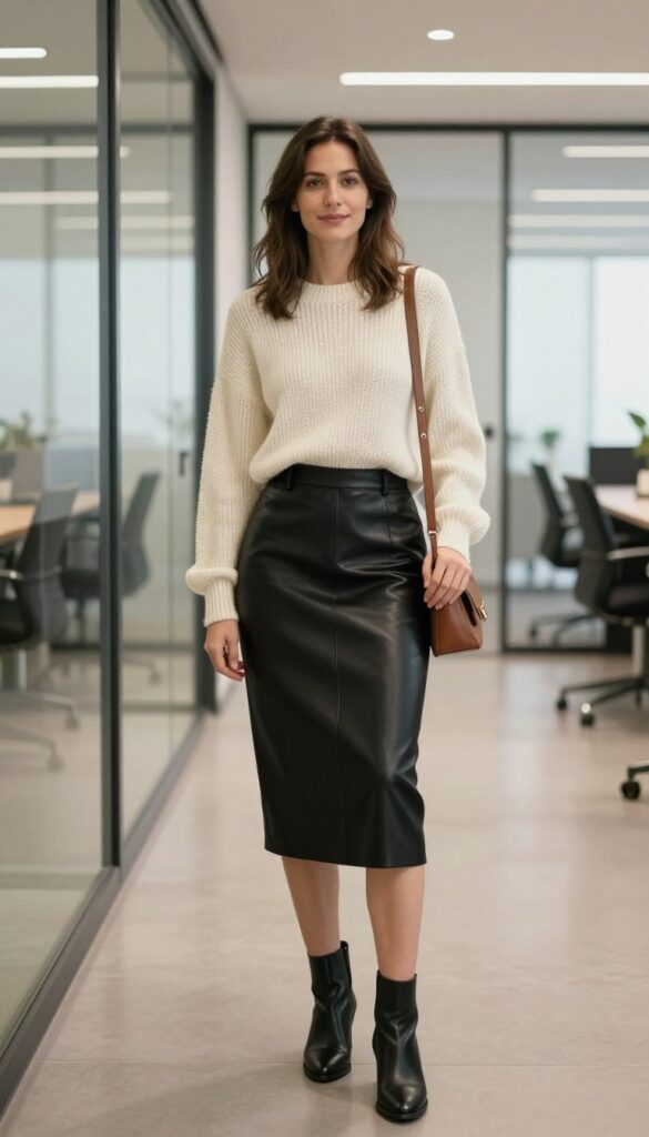14. The Leather Skirt with a Soft Knit
