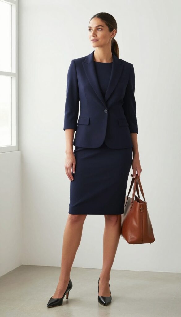 1. The Classic Sheath Dress with a Structured Blazer