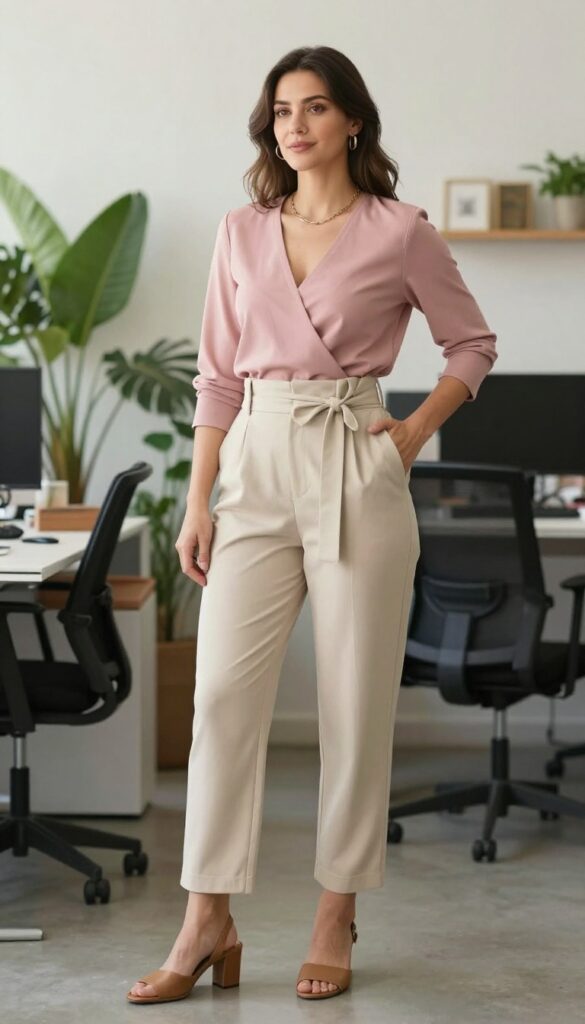 11. Wrap Top with High-Waisted Pants