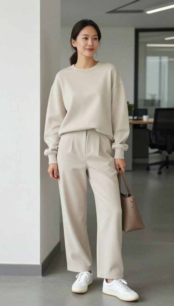 1. The Elevated Sweatshirt and Tailored Trousers