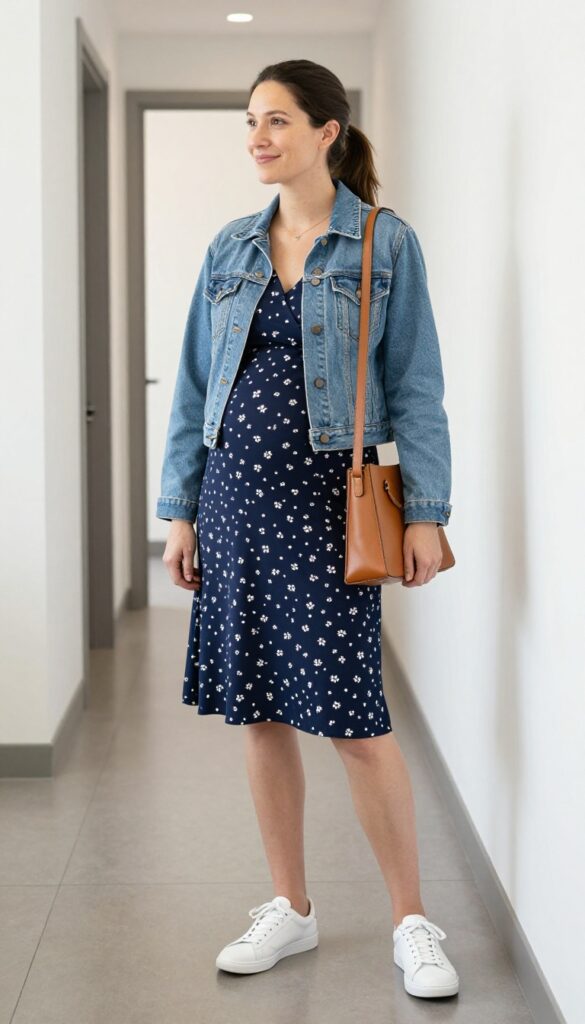5. Wrap Dress with a Denim Jacket