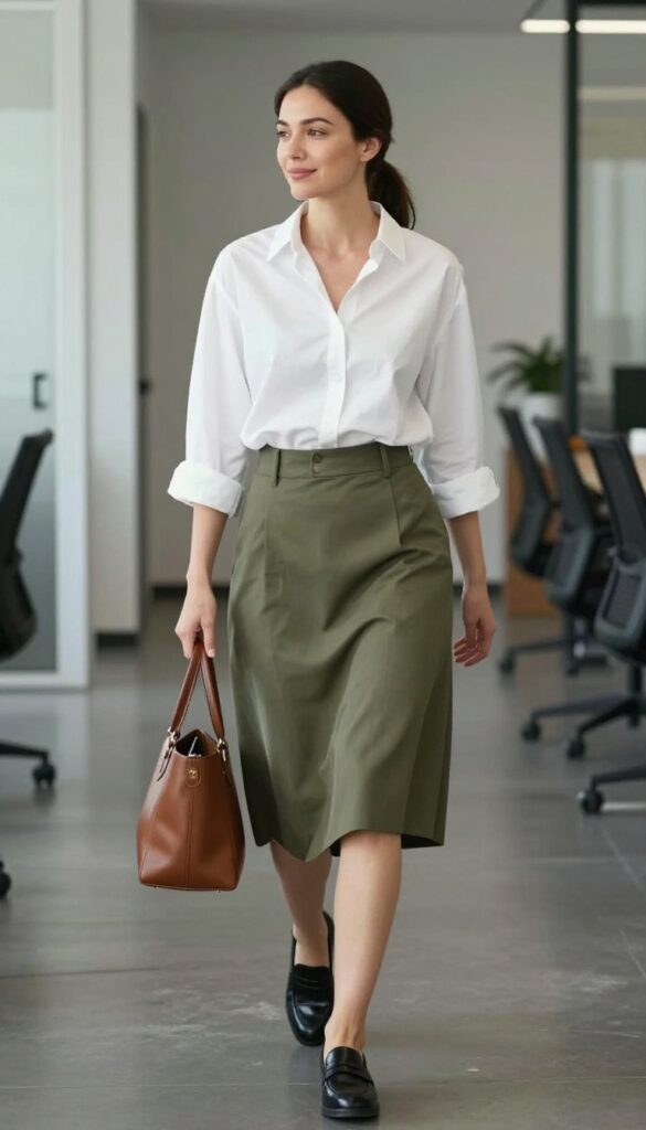 10. Asymmetric Hem Skirt with a Button-Down