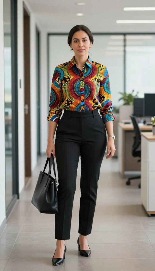 5. Ankara Top with Tailored Black Pants
