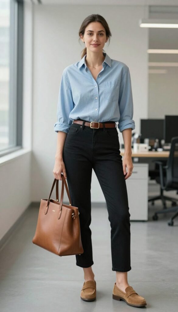 10. Chambray Shirt and Suede Loafers