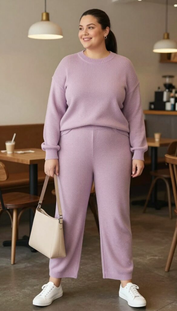6. Pastel Knit Set with Slip-On Sneakers