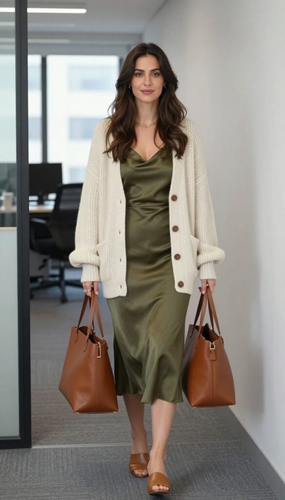 4. The Slip Dress + Cardigan Layering Trick
