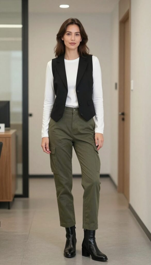 10. Vest + Long-Sleeve Tee + Cargo Pants