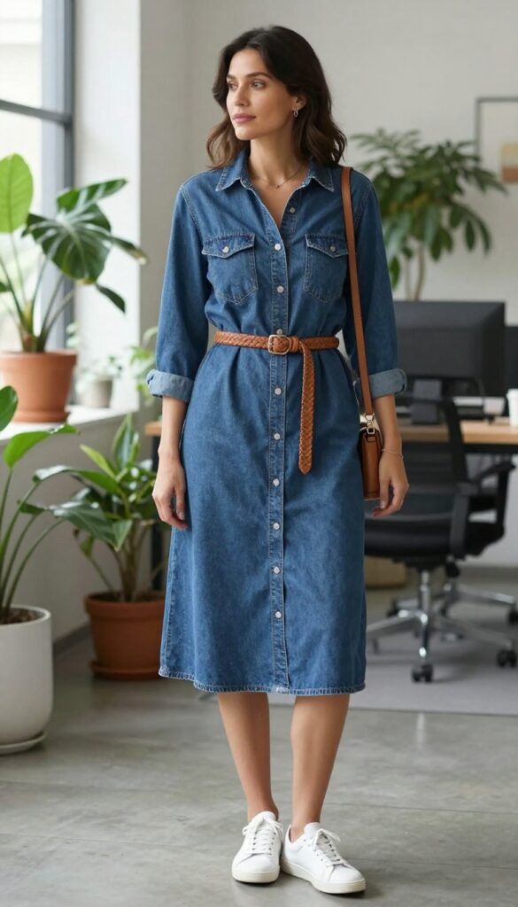14. Denim Shirt Dress With a Belt